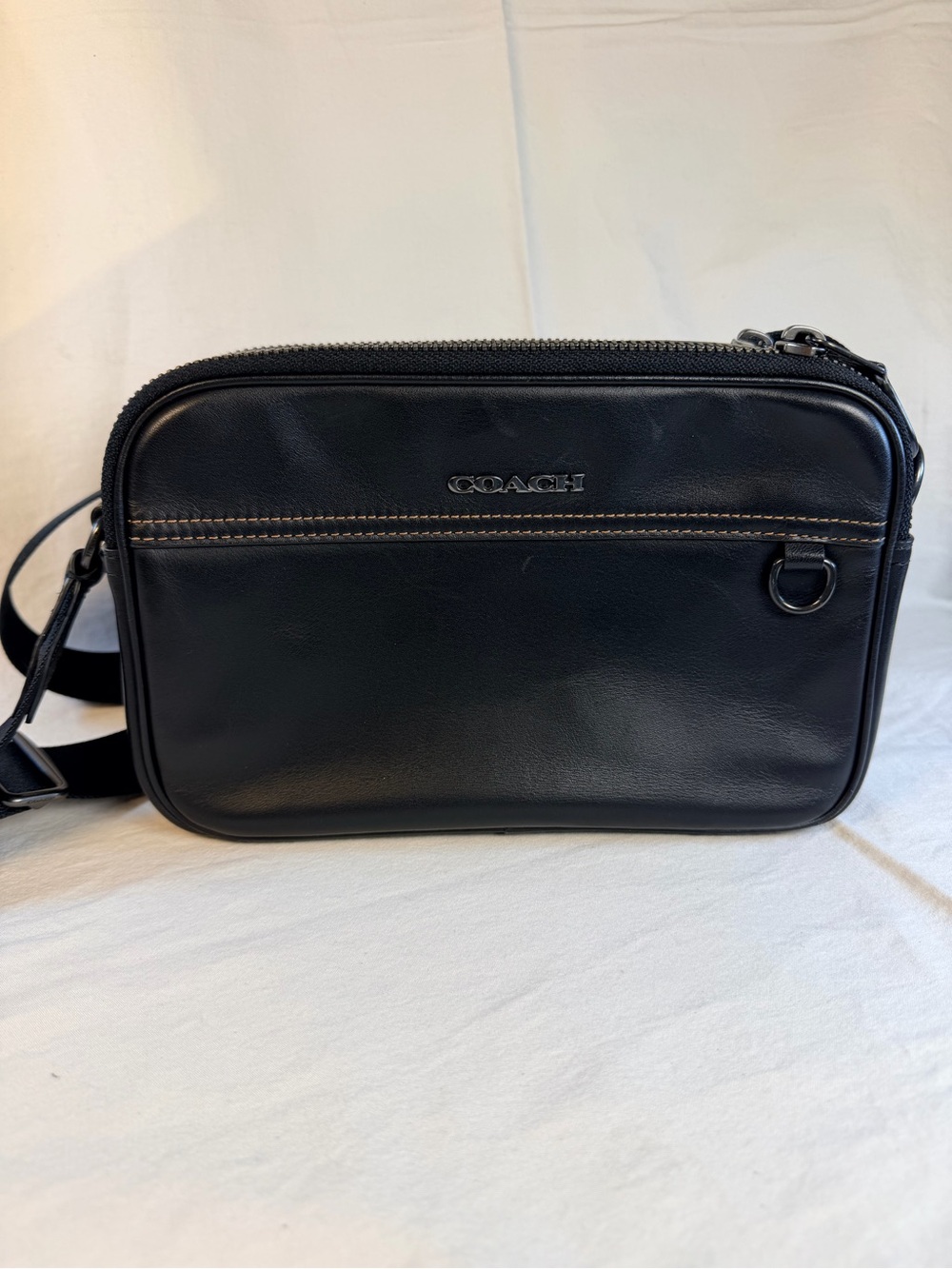 Coach Black Leather Crossbody Graham Bag C4148 Gunmetal Hardware
